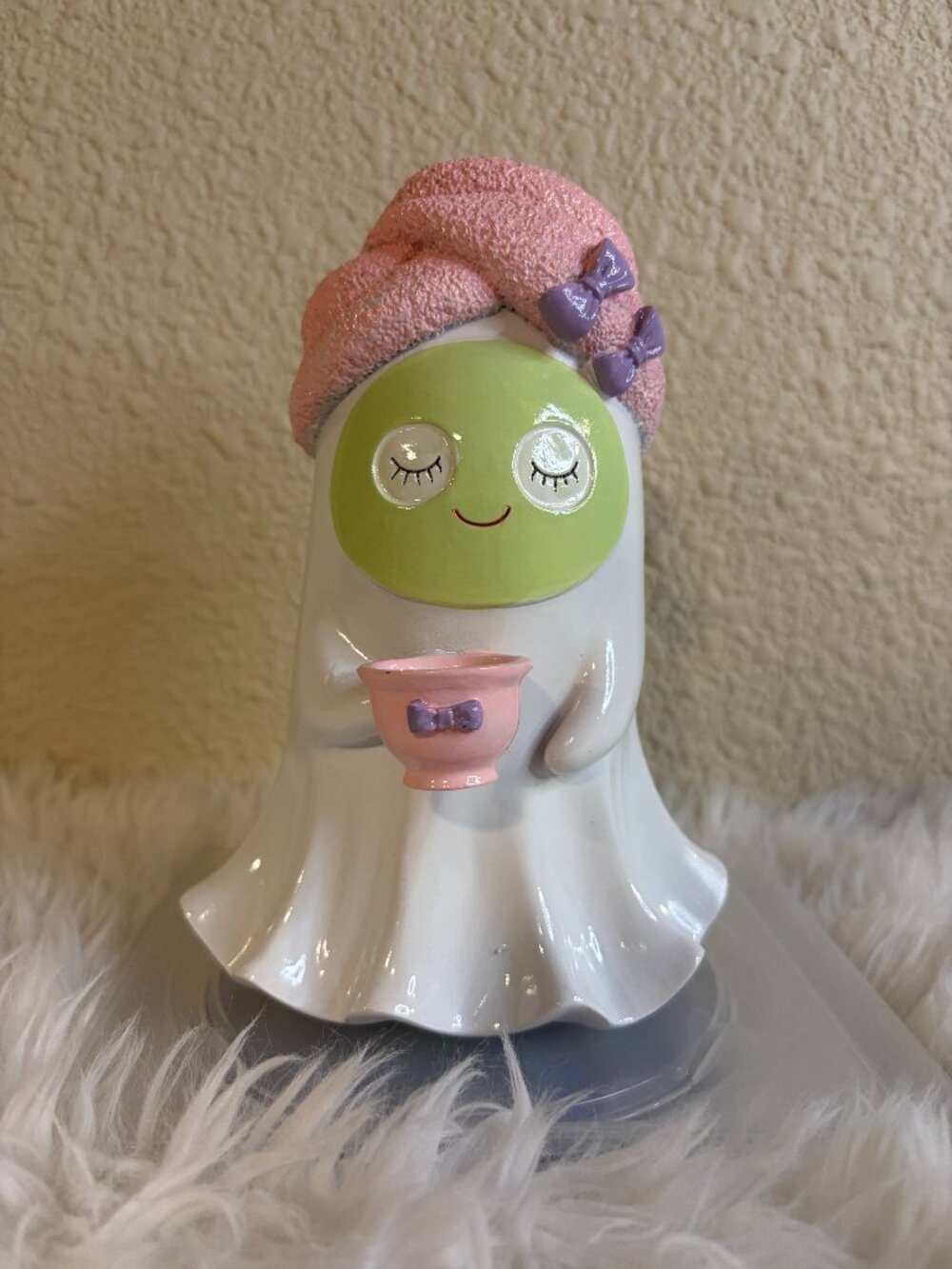 Halloween Spa Day Ghost Ceramic Figurine Face Mask Towel Self Care Decor NWT